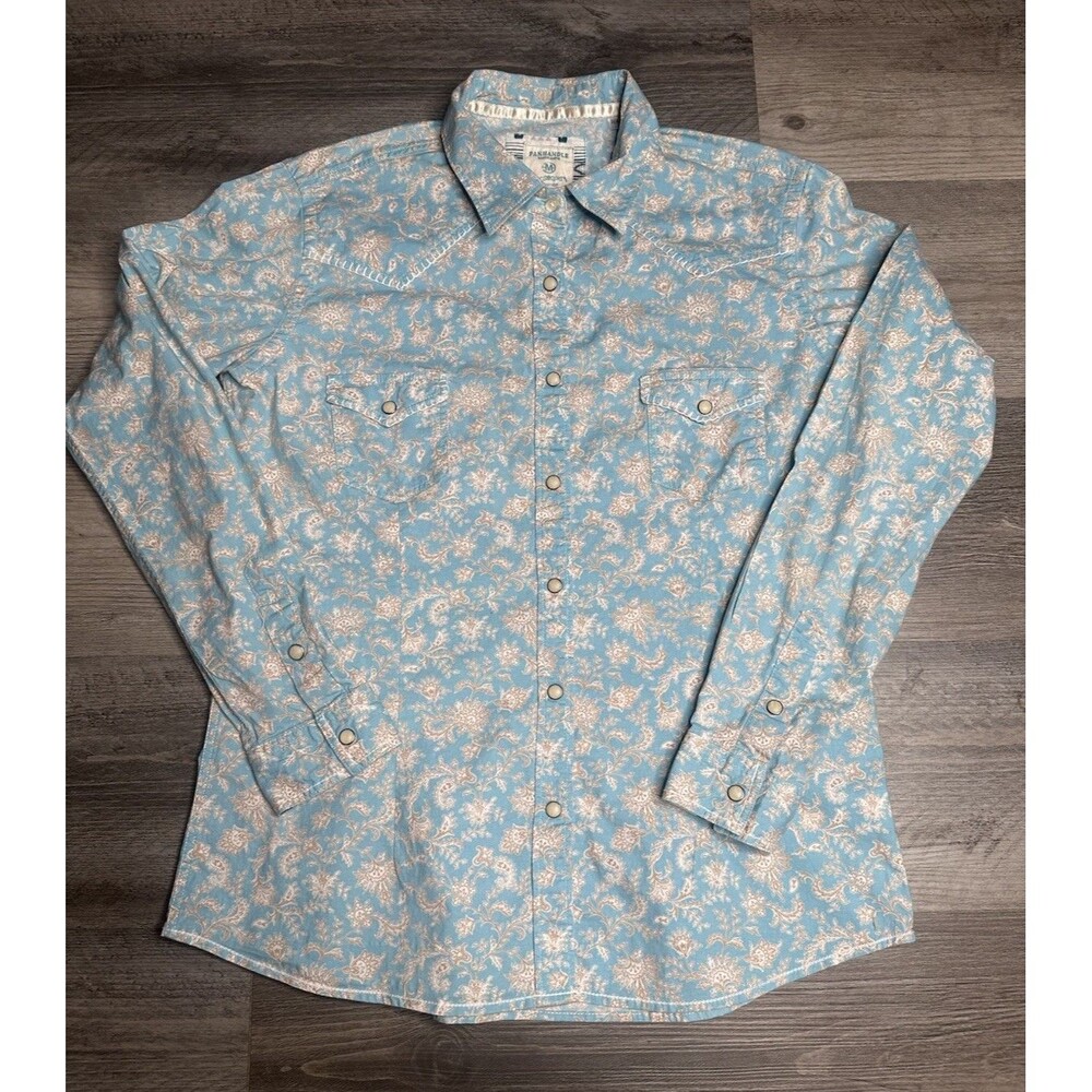 Panhandle Rough Stock Womens Light Blue Paisley Long Sleeve Western Snap Shirt M